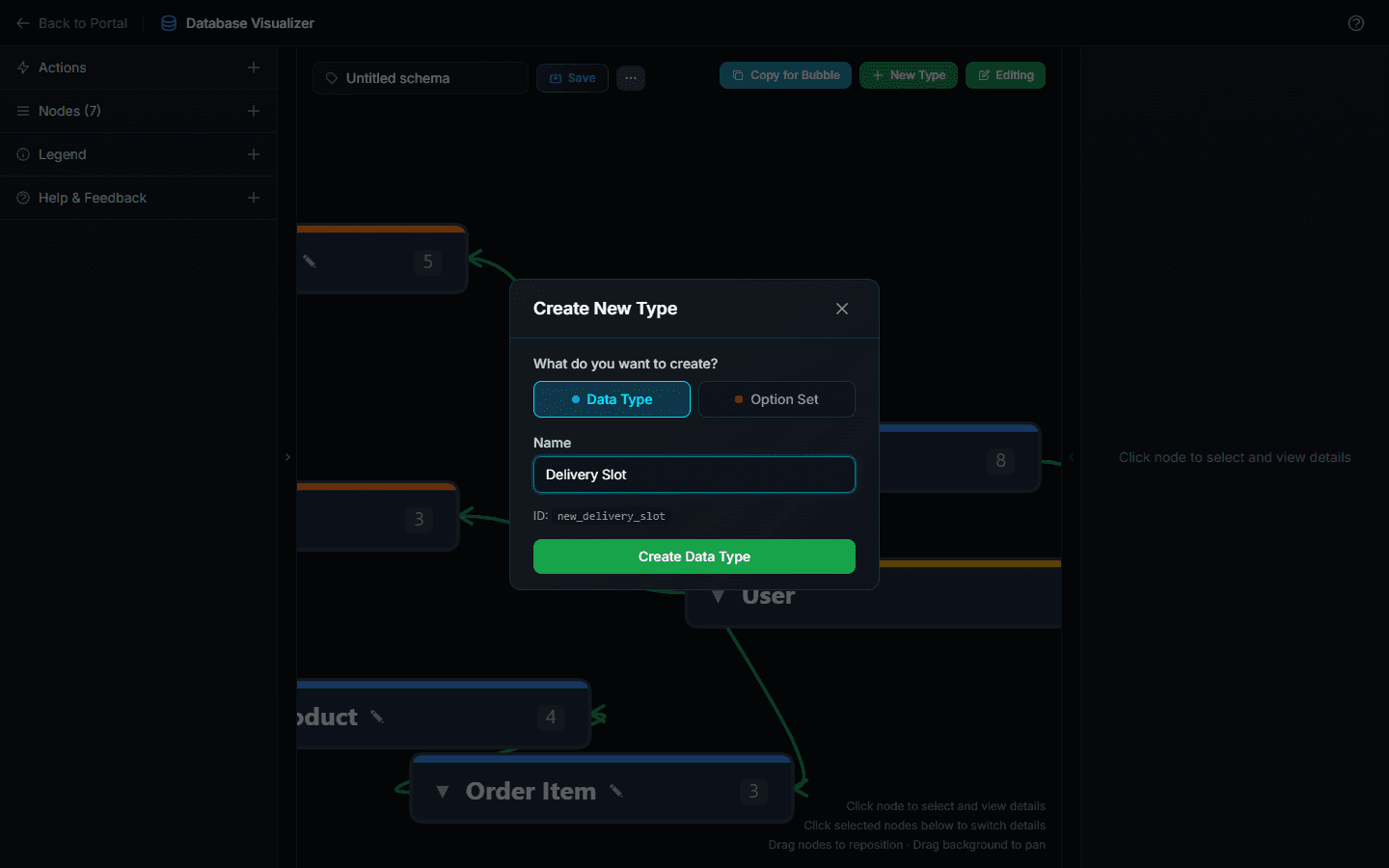 Creating a data type. The ID under the name field is the key the format uses, so this one would be referenced as custom.new_delivery_slot.
